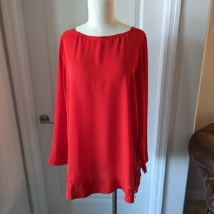 Soft Surroundings Red Blouse trimmed with zipper details at hips